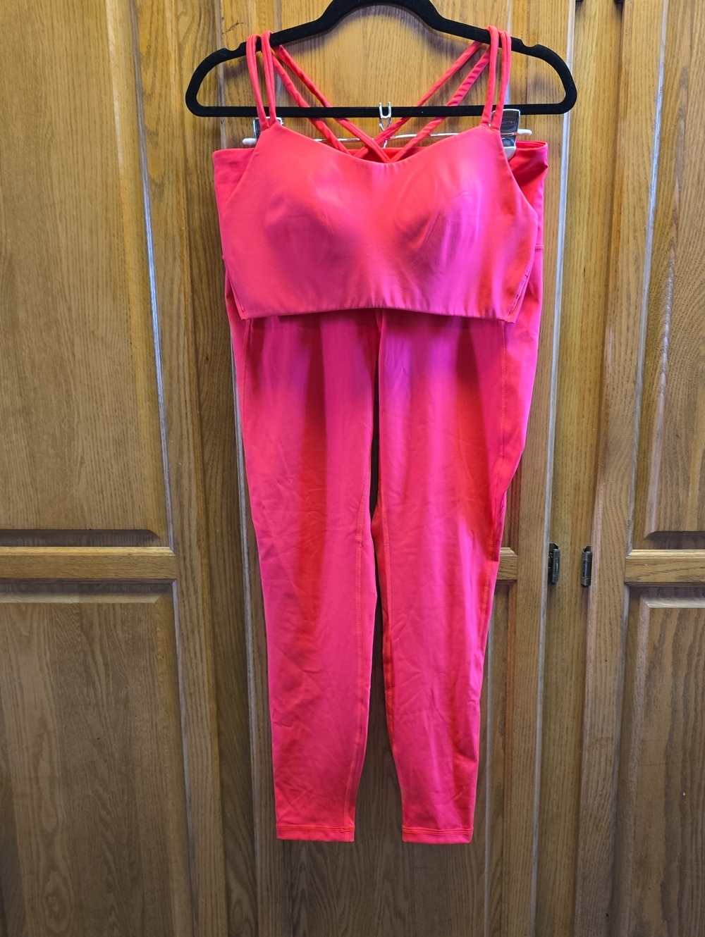 Savage X Fenty Neon Pink/orange Activewear Set, Bra & Leggings